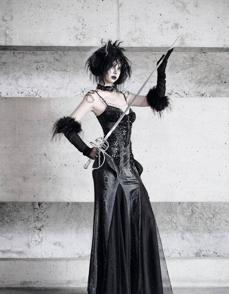 Women's Gothic Jacquard Velvet Fishtail Cheongsam Dress