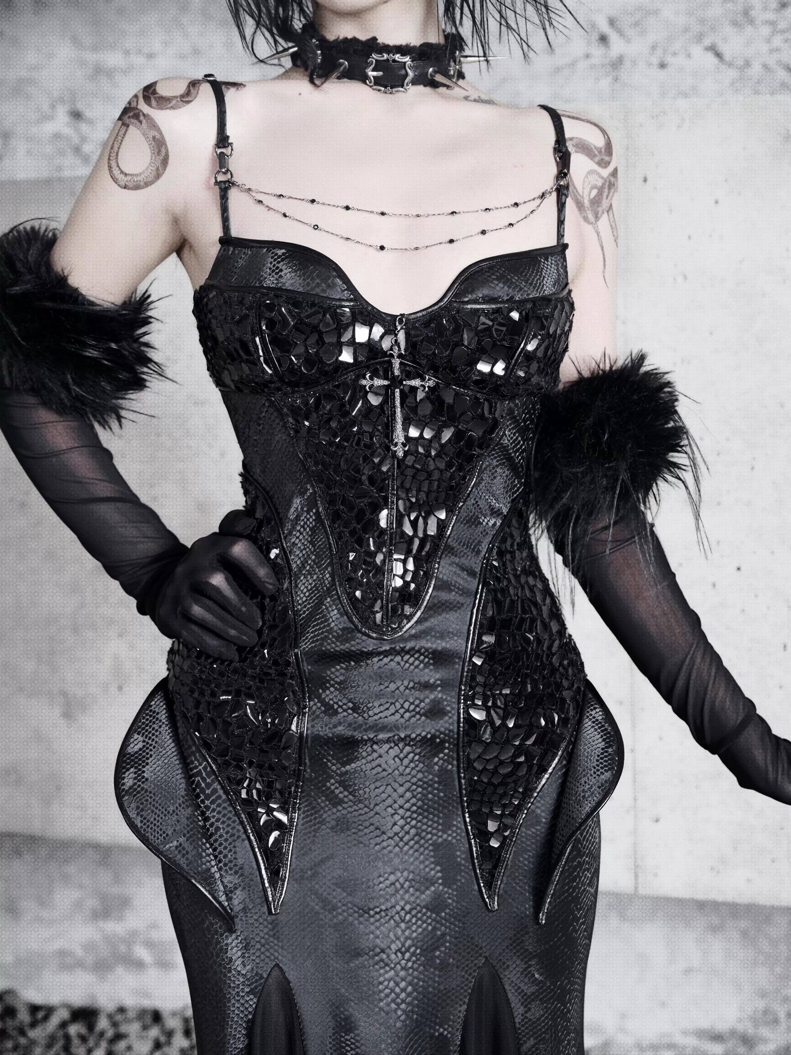 Women's Gothic Jacquard Velvet Fishtail Cheongsam Dress