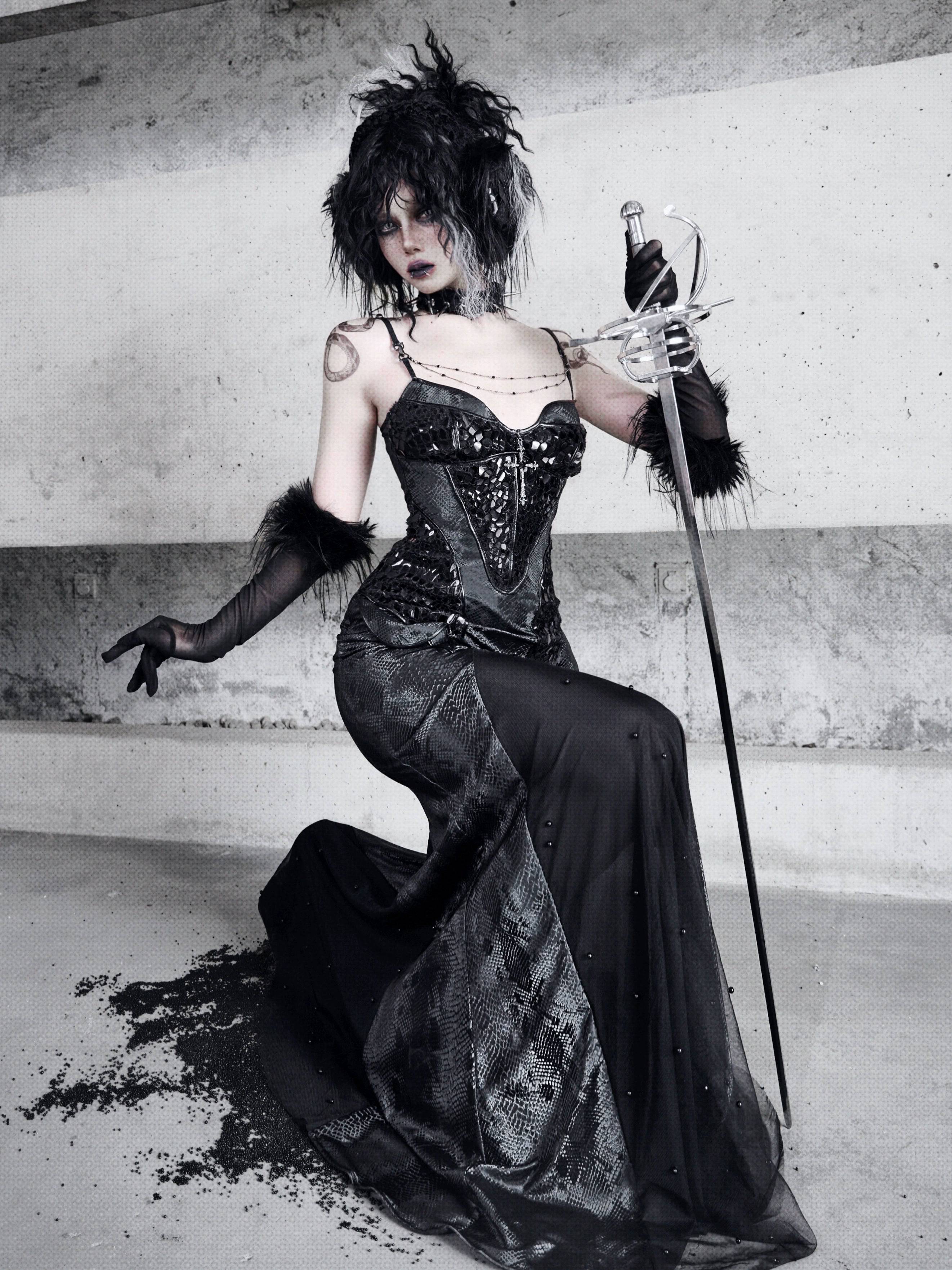 Women's Gothic Jacquard Velvet Fishtail Cheongsam Dress