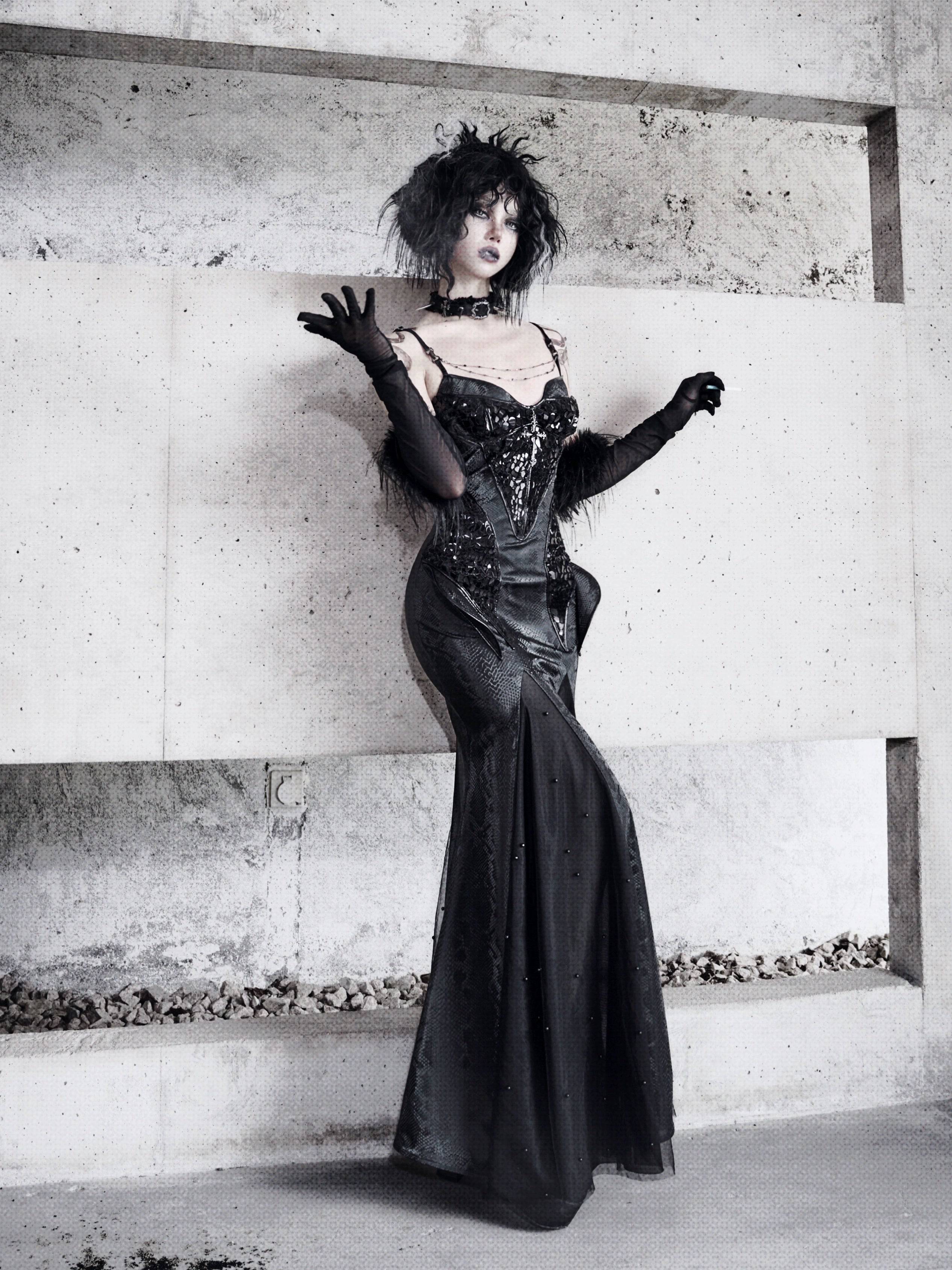 Women's Gothic Jacquard Velvet Fishtail Cheongsam Dress