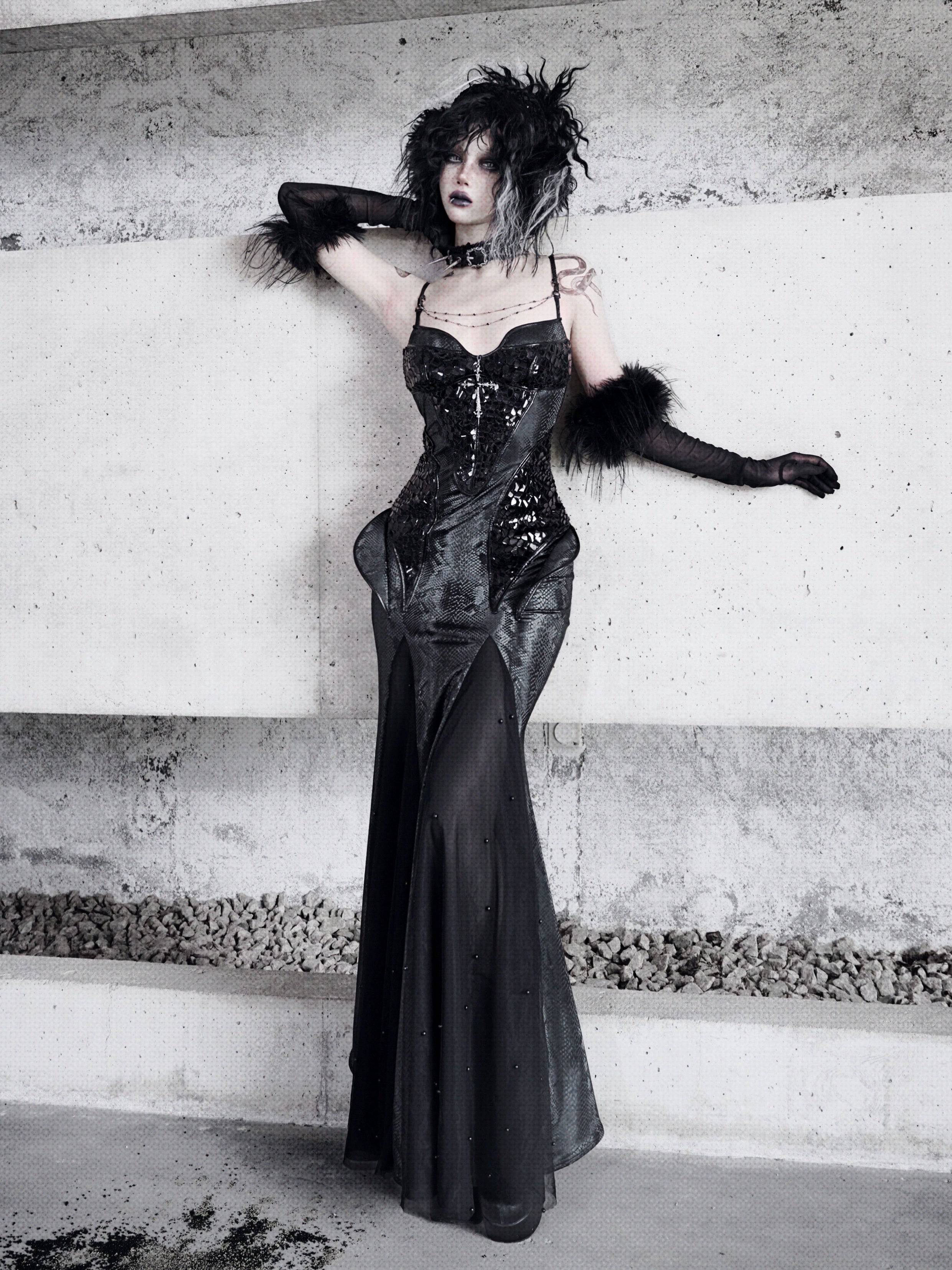 Women's Gothic Jacquard Velvet Fishtail Cheongsam Dress