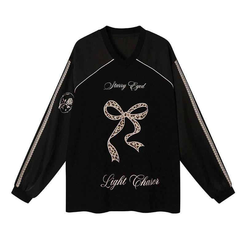 Women's Lace Badge Contrast Print Jersey Long Sleeve Top