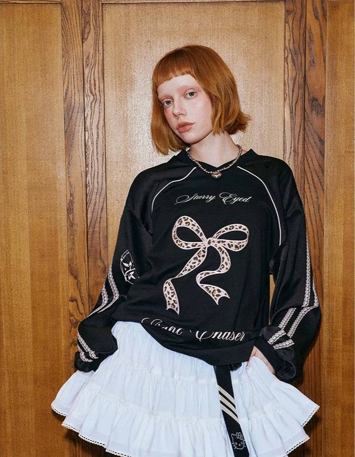 Women's Lace Badge Contrast Print Jersey Long Sleeve Top