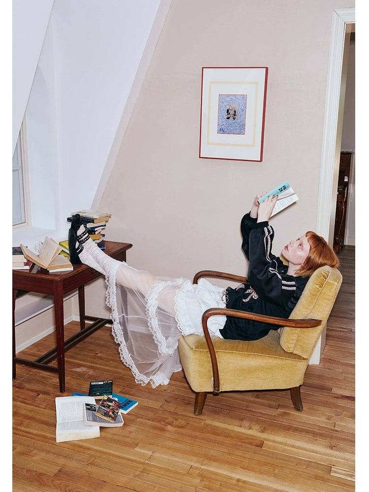 Women's Lace Badge Contrast Print Jersey Long Sleeve Top