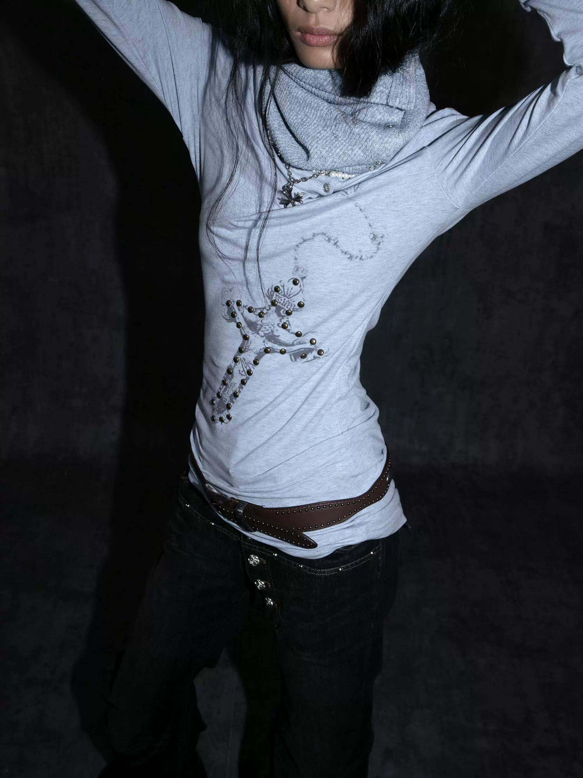 Women's Patchwork Knitted Convertible High-Neck Top