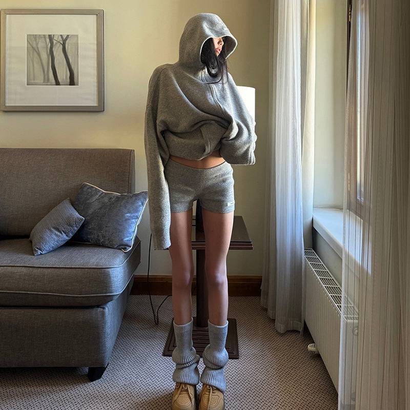 Women's Zipper Knitted Cardigan Suit