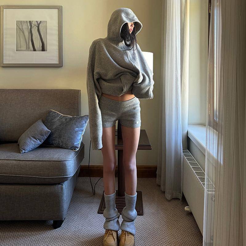 Women's Zipper Knitted Cardigan Suit