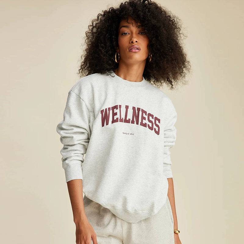 Niche Letter Wellness Print Sports Sweatshirt – Stylish Activewear