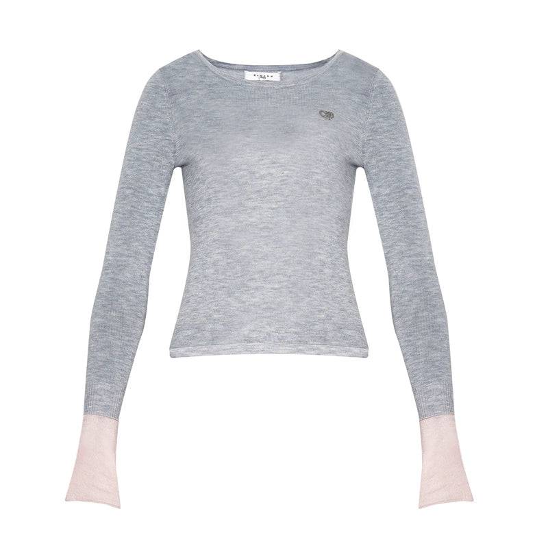 Women's Color-Blocked Crewneck Wool Knit Base Layer Top