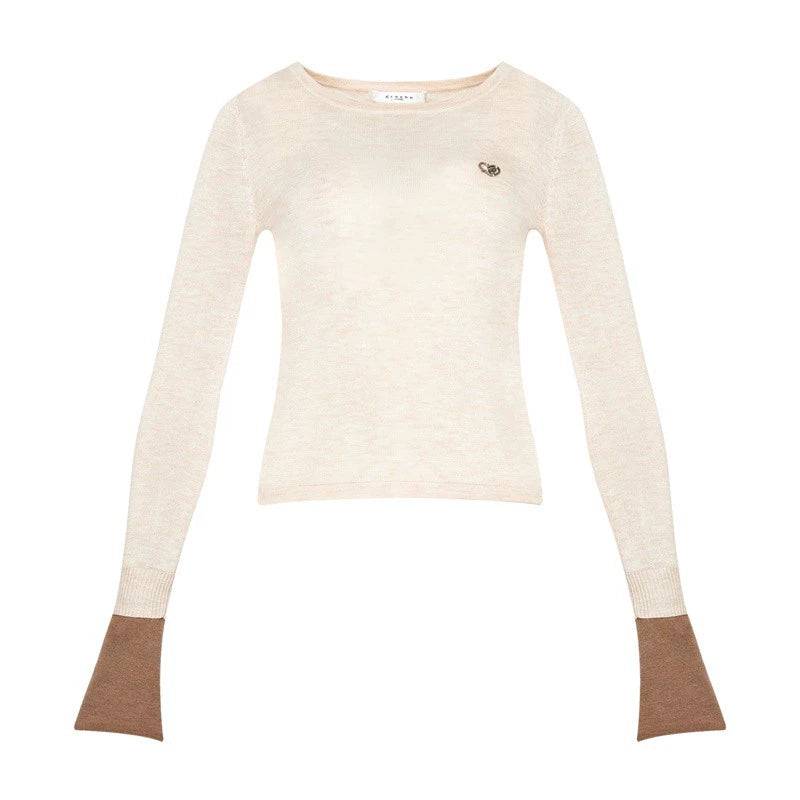 Women's Color-Blocked Crewneck Wool Knit Base Layer Top
