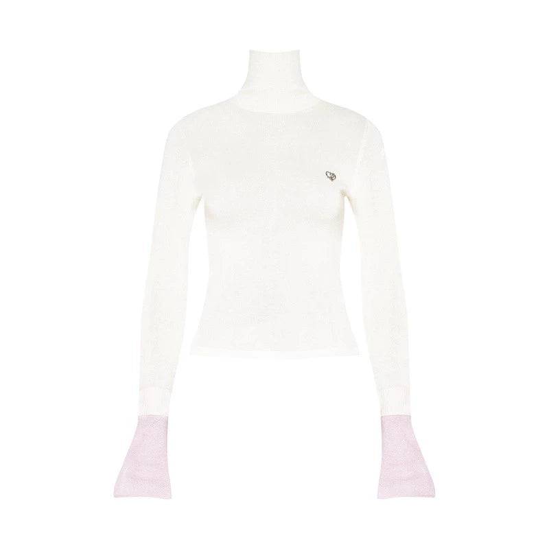 Women's Color-Blocked Crewneck Wool Knit Base Layer Top