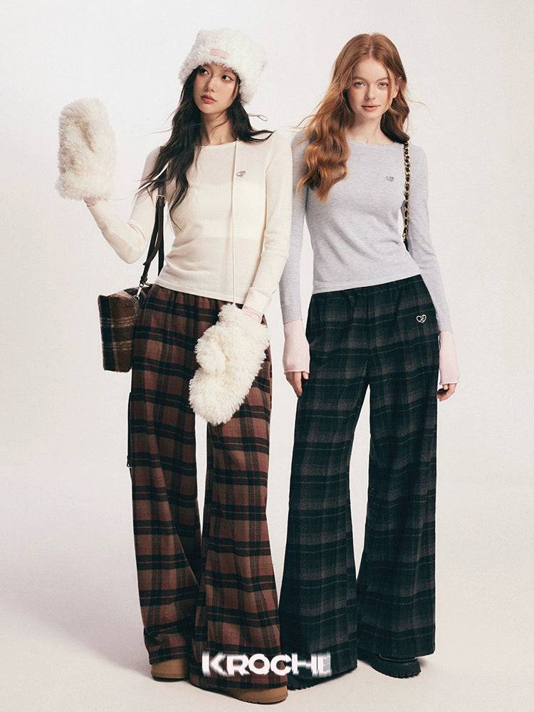 Women's Color-Blocked Crewneck Wool Knit Base Layer Top