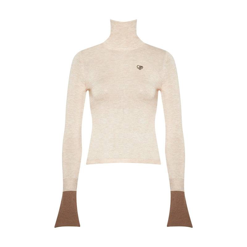 Women's Color-Blocked Crewneck Wool Knit Base Layer Top