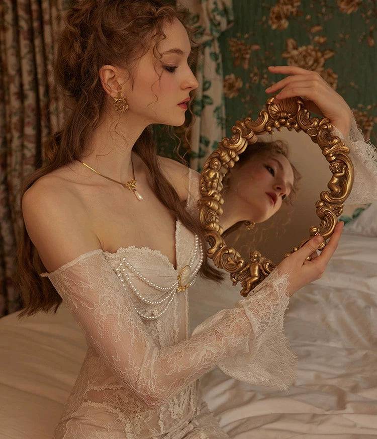 Women's Vintage French Lace and Pearl Boning Court Dress