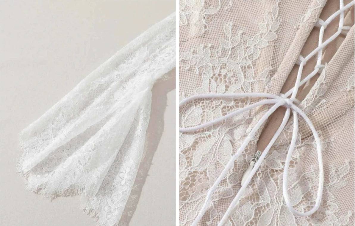 Women's Vintage French Lace and Pearl Boning Court Dress