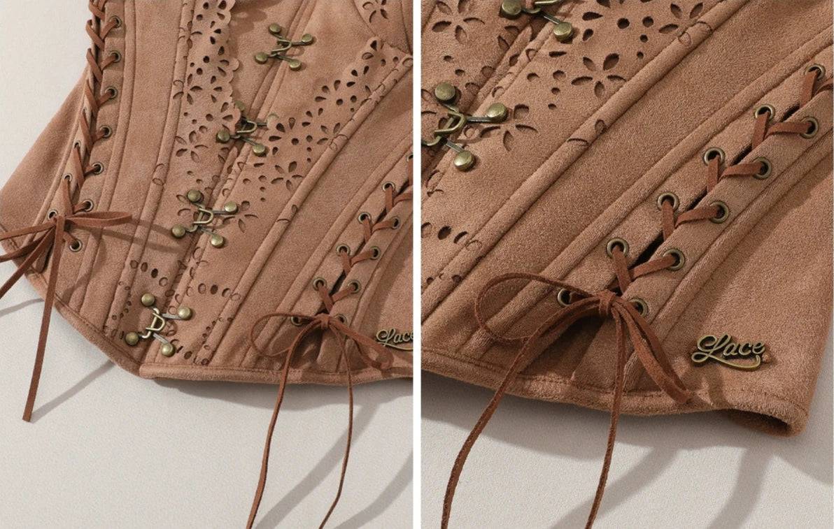 Vintage Cut-Out Suede Herringbone Bodice Skirt