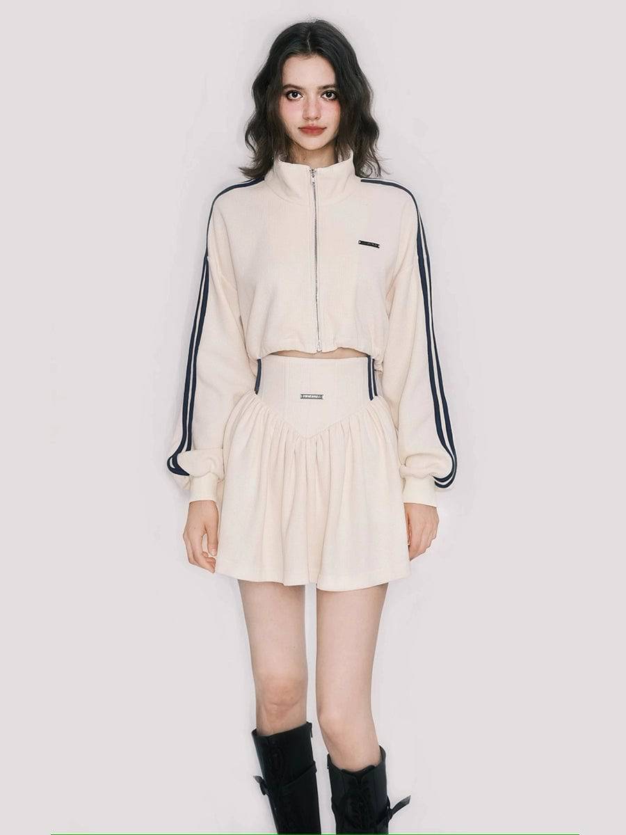 Women's Waffle Sweatshirt Tennis Skirt Fall Set