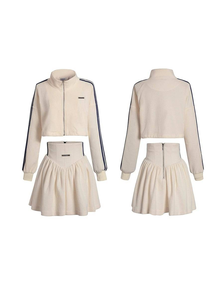Women's Waffle Sweatshirt Tennis Skirt Fall Set