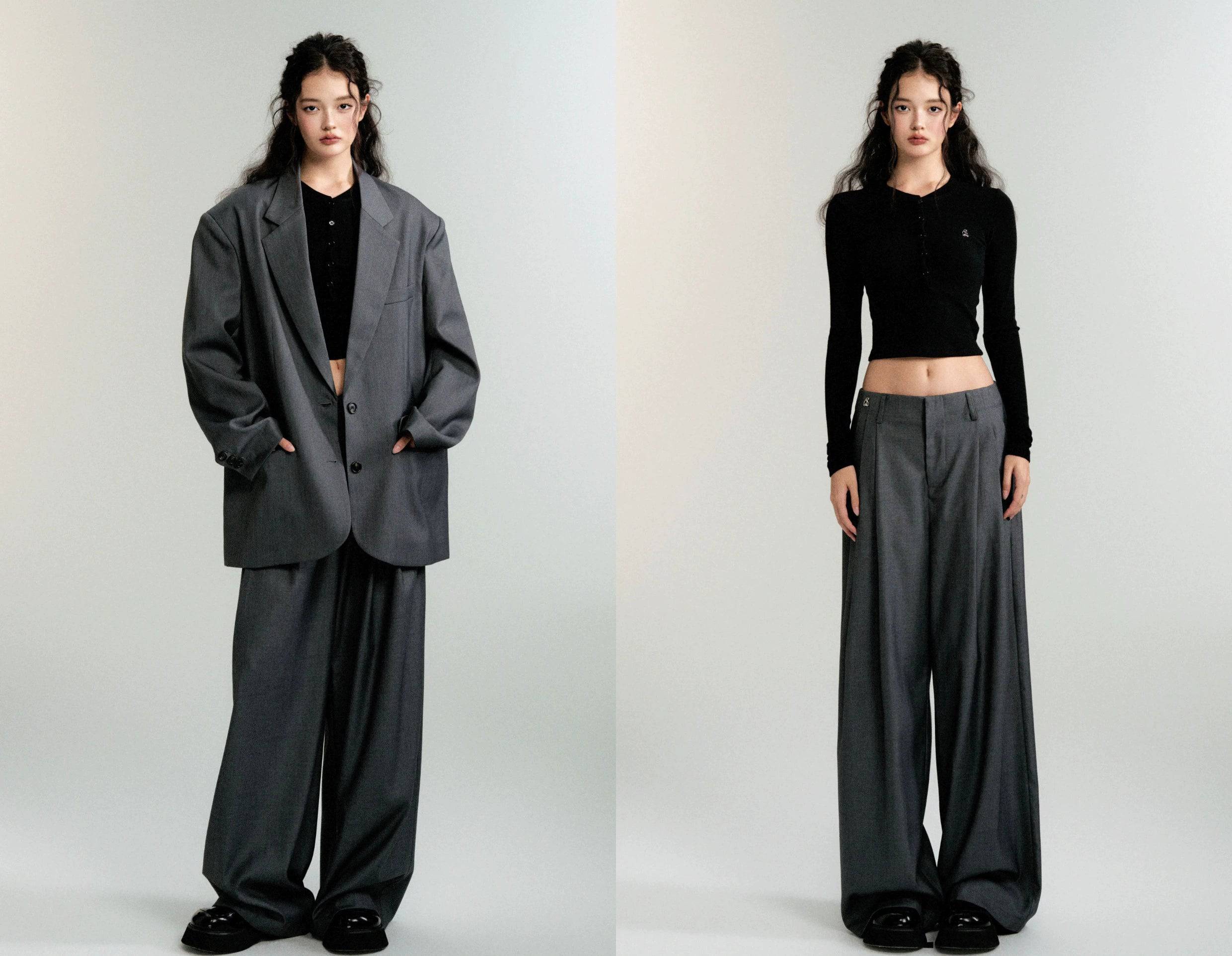 Women's Classic Loose Padded Shoulder Suit Trouser Set