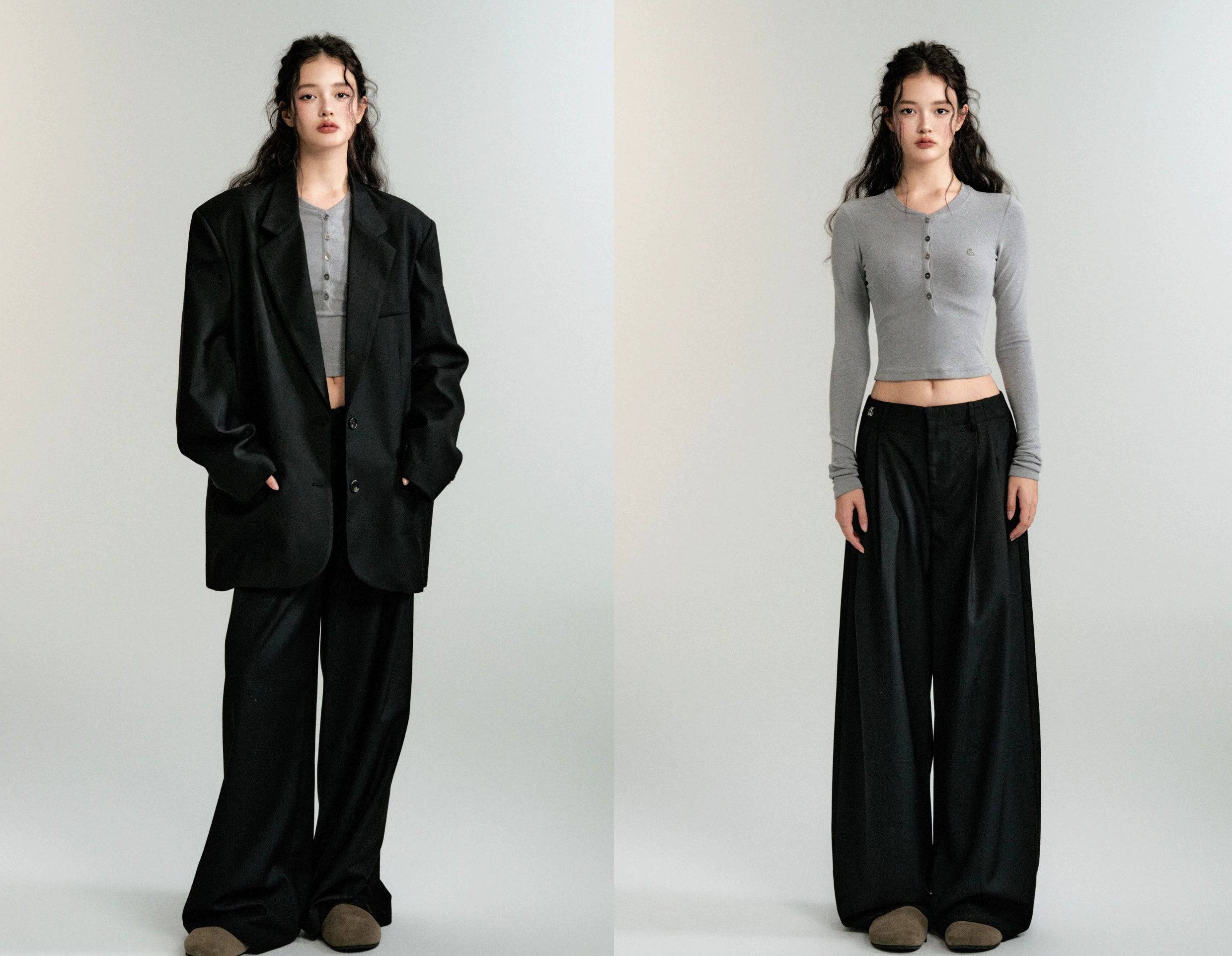 Women's Classic Loose Padded Shoulder Suit Trouser Set