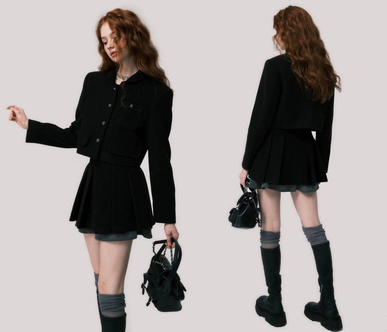 Women's Short Coat and Pleated Skirt Set