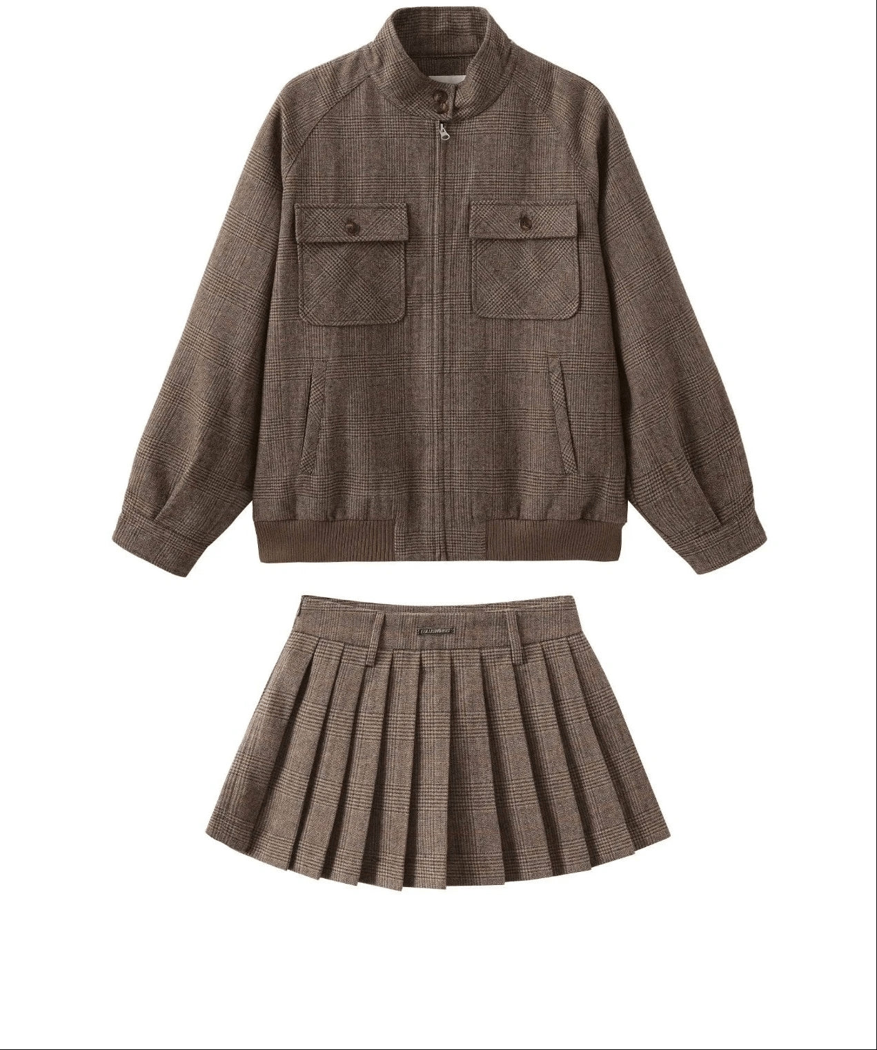 Women's Retro Preppy Casual Wool Jacket Skirt Set