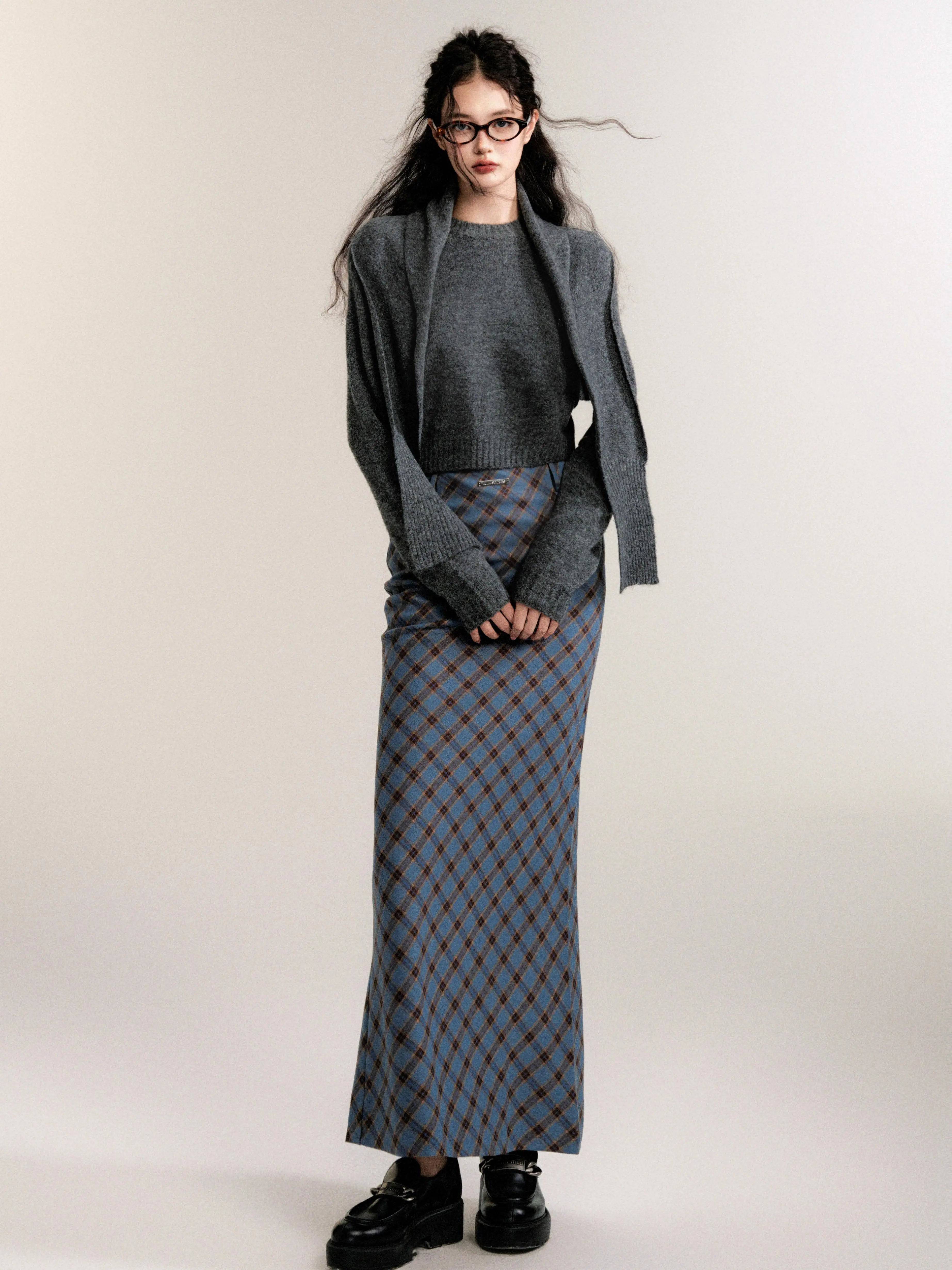 Women's Gray Wool Belted Neck Sweater