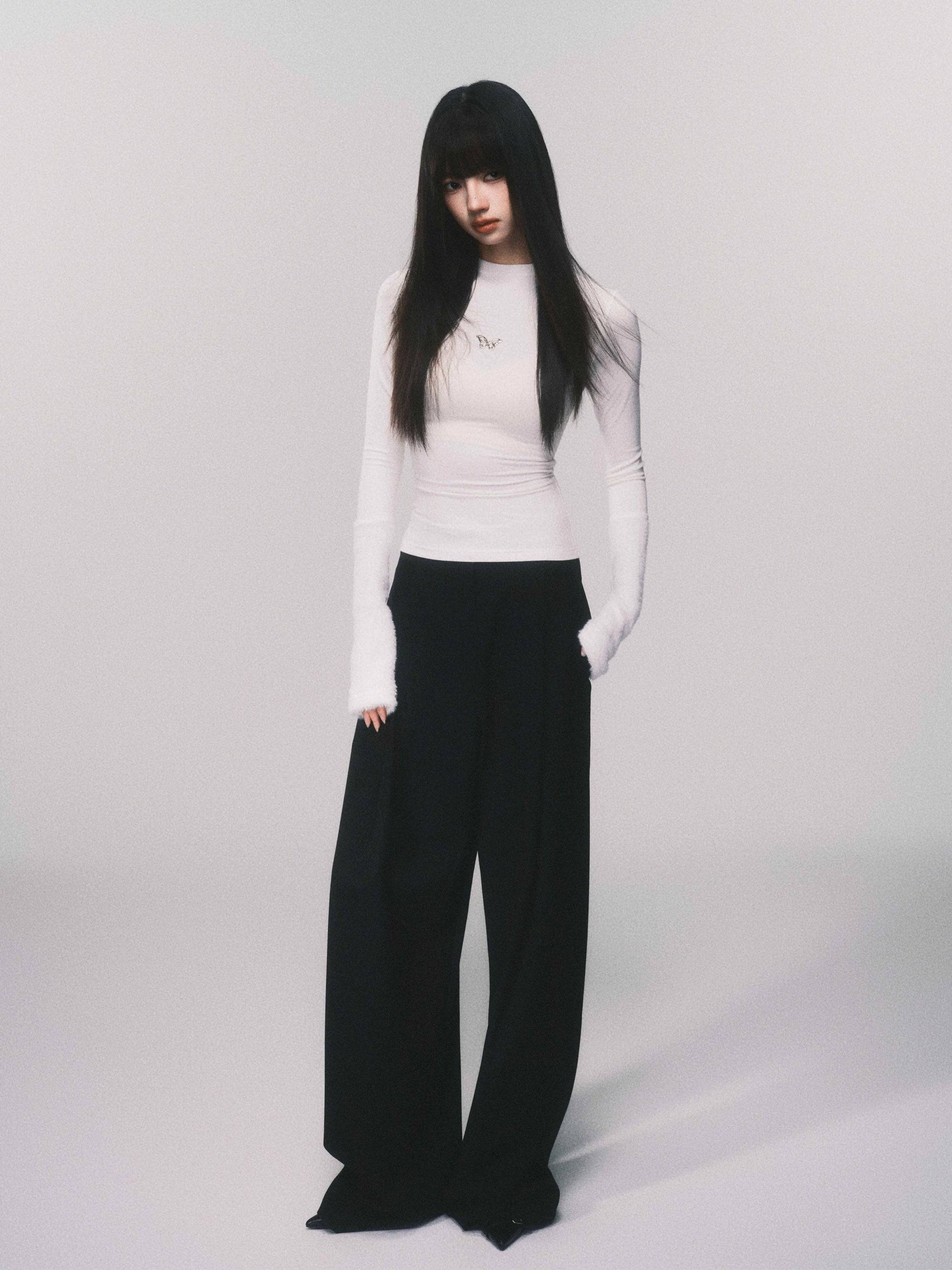 Women's White High Neck Plush Cuff Base Layer