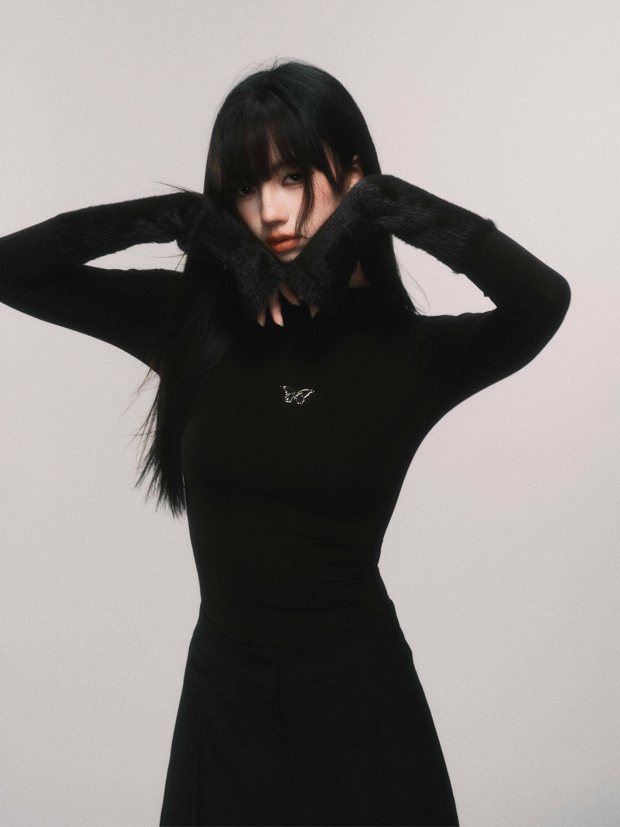 Women's White High Neck Plush Cuff Base Layer