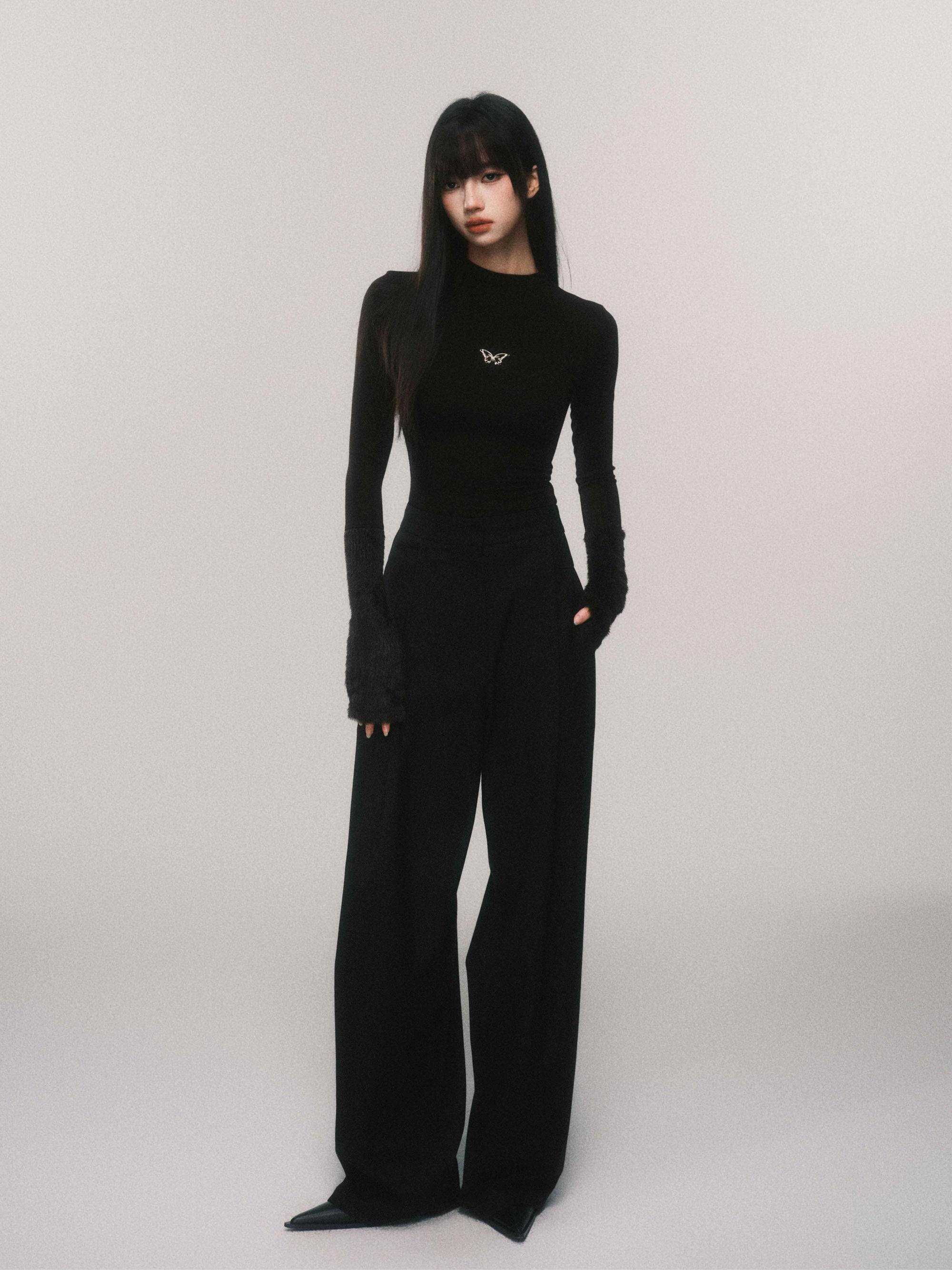 Women's White High Neck Plush Cuff Base Layer