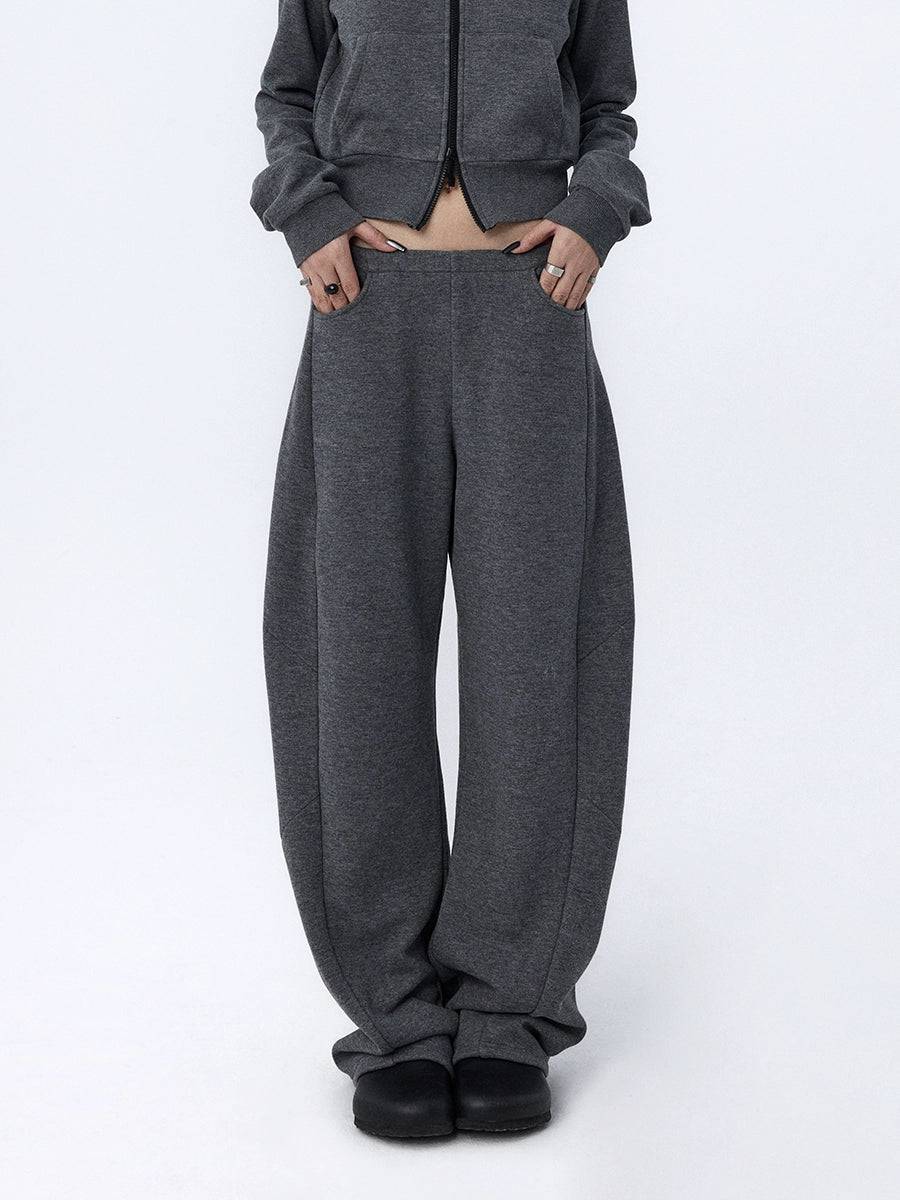 Women's Loose Fit Grey Fleece Split Leg Pants