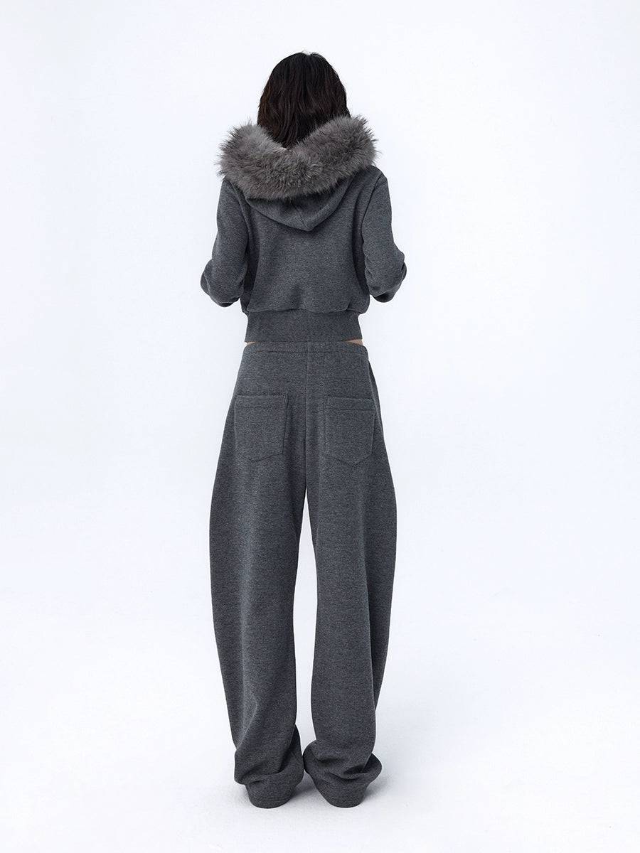 Women's Loose Fit Grey Fleece Split Leg Pants