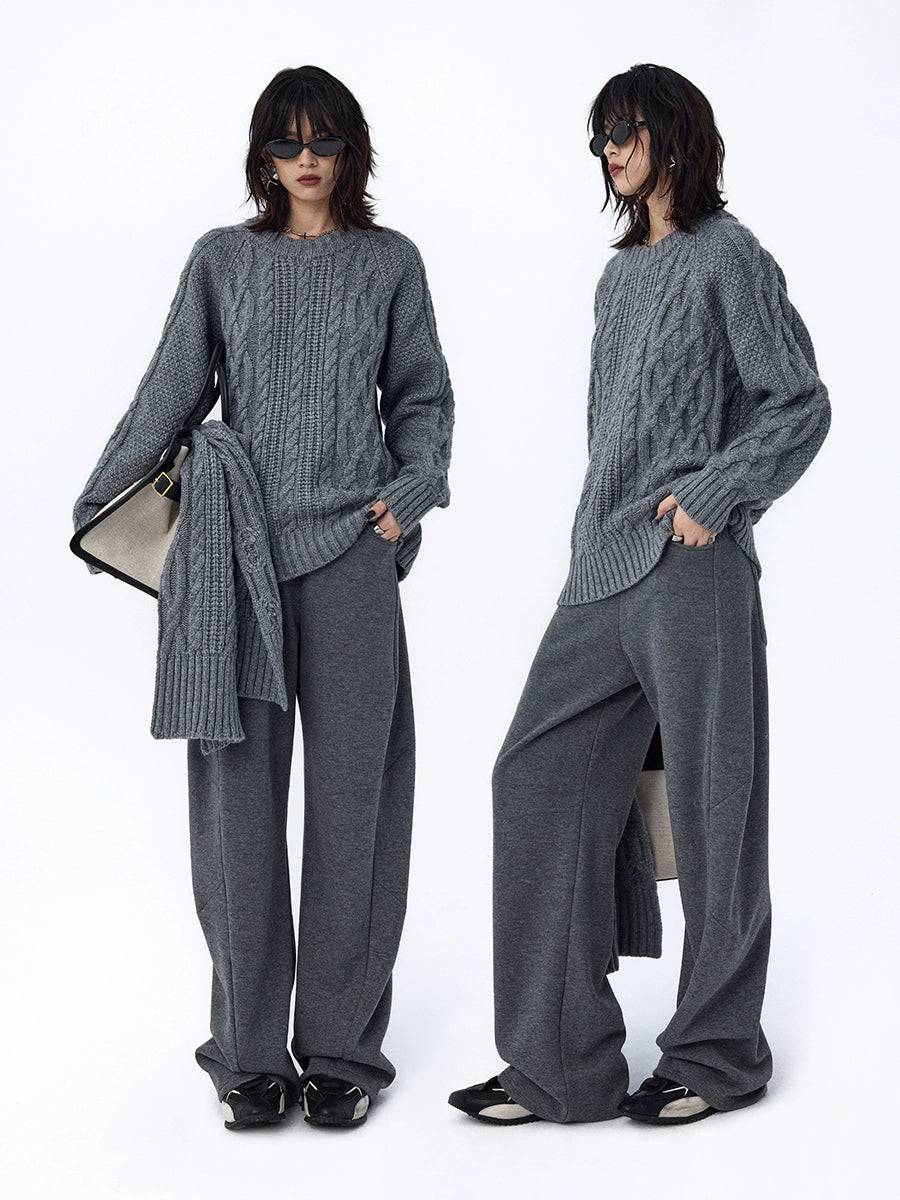 Women's Loose Fit Grey Fleece Split Leg Pants