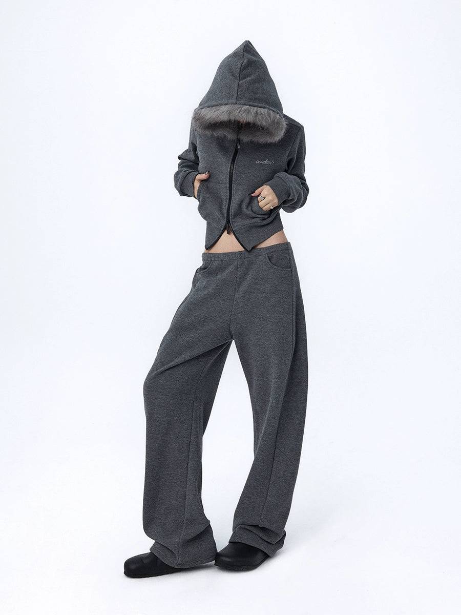 Women's Loose Fit Grey Fleece Split Leg Pants