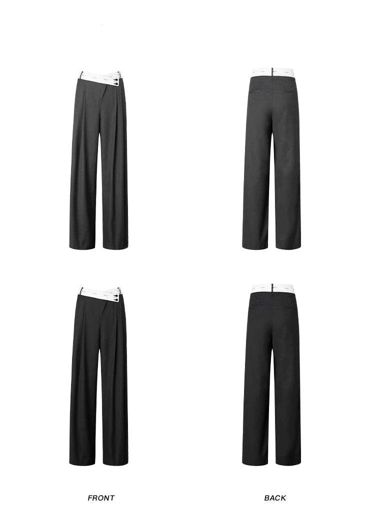 Women's Pleated Angled Waist Wide-Leg Suit Pants