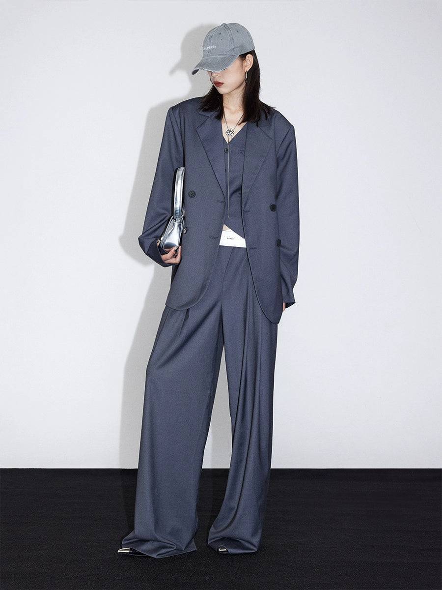 Women's Pleated Angled Waist Wide-Leg Suit Pants
