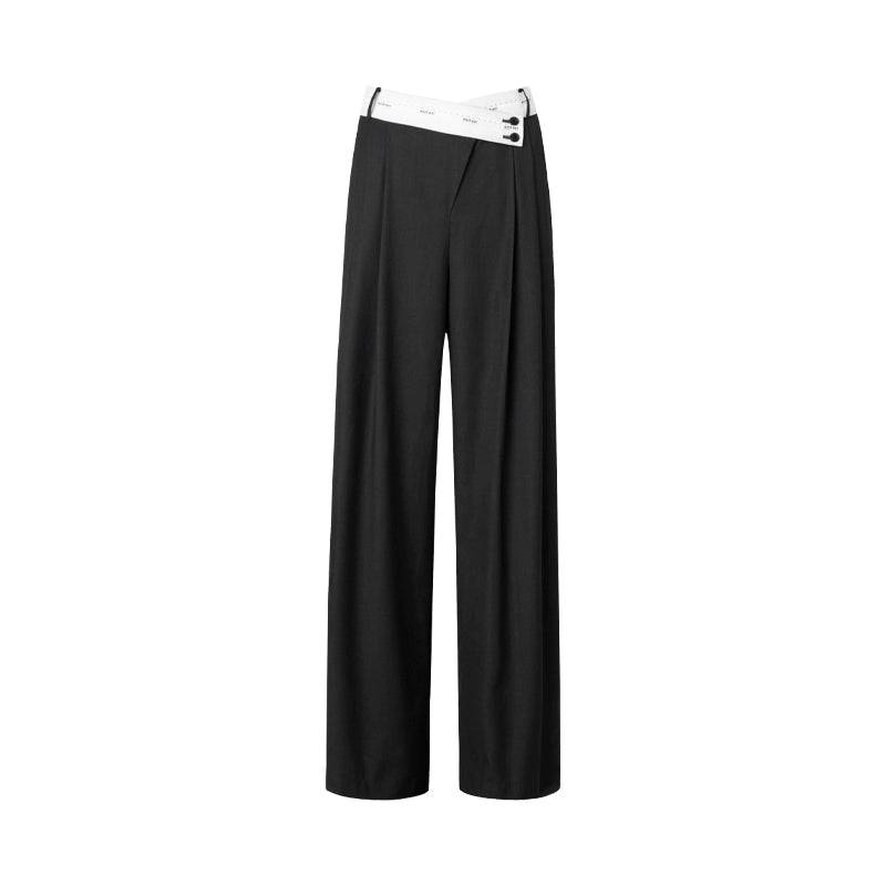 Women's Pleated Angled Waist Wide-Leg Suit Pants