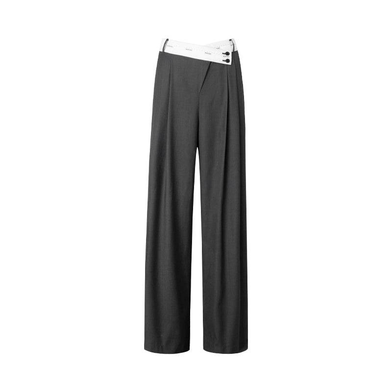 Women's Pleated Angled Waist Wide-Leg Suit Pants