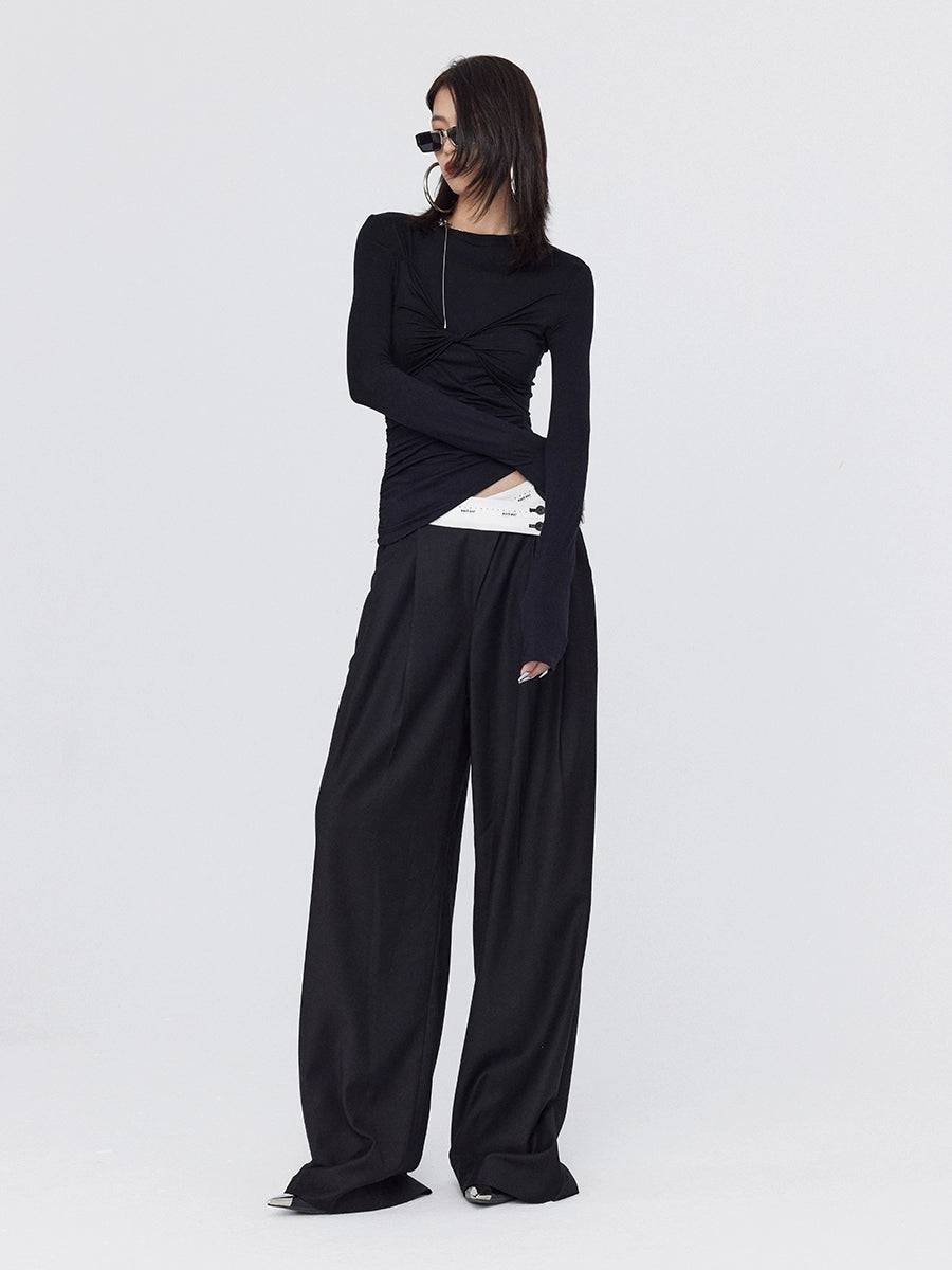 Women's Pleated Angled Waist Wide-Leg Suit Pants