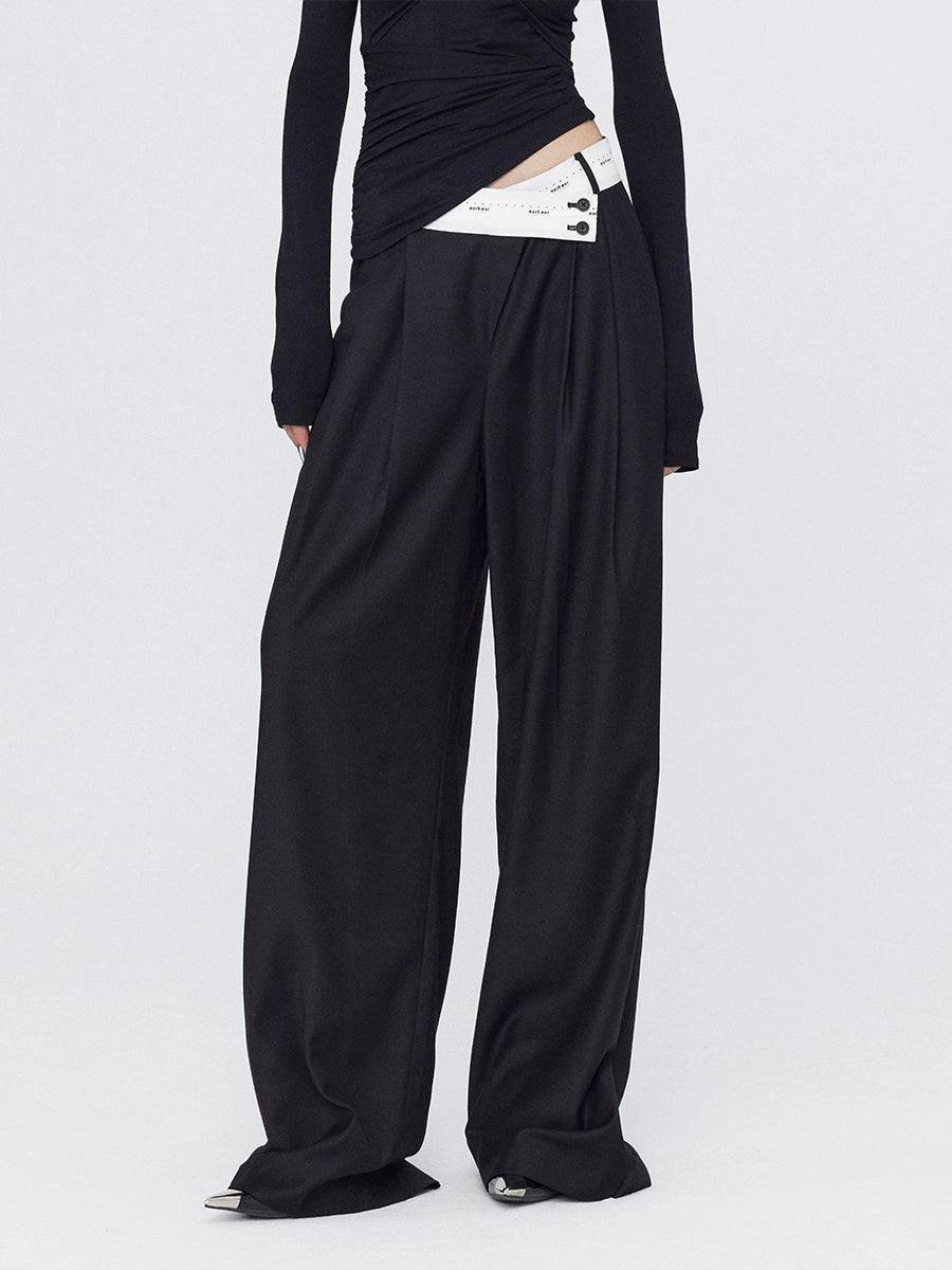 Women's Pleated Angled Waist Wide-Leg Suit Pants
