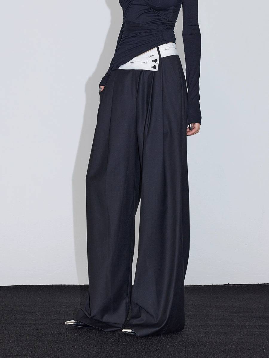 Women's Pleated Angled Waist Wide-Leg Suit Pants