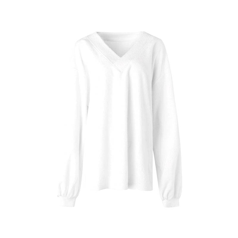 Women's V-Neck Terry Cloth Winter Casual Top