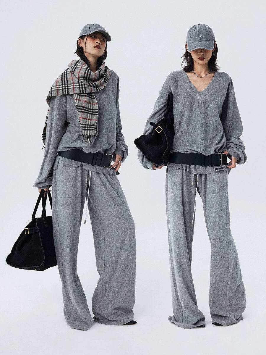 Women's V-Neck Terry Cloth Winter Casual Top