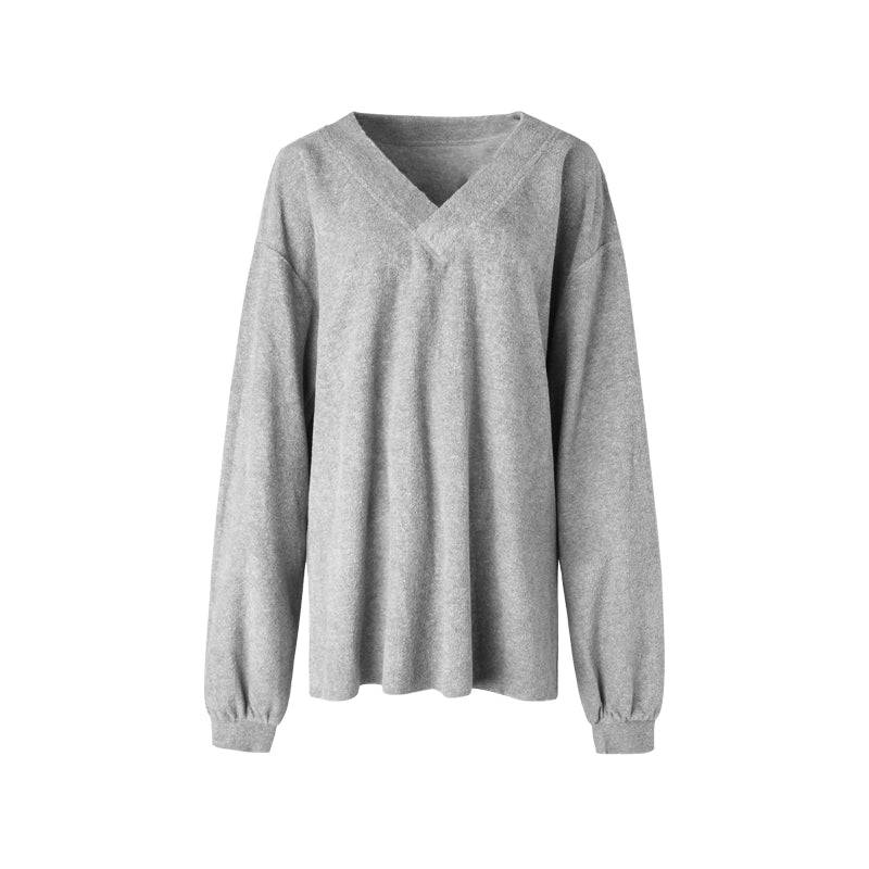 Women's V-Neck Terry Cloth Winter Casual Top