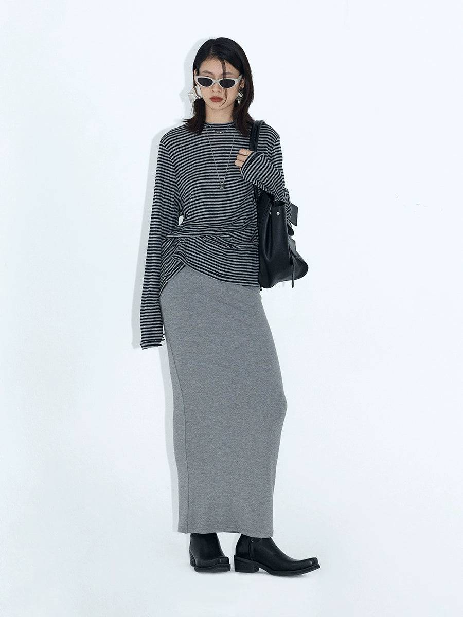 Women's Elastic Waist Draped Knit Maxi Skirt