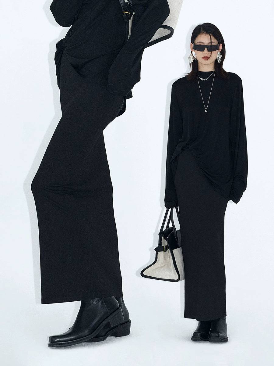 Women's Elastic Waist Draped Knit Maxi Skirt