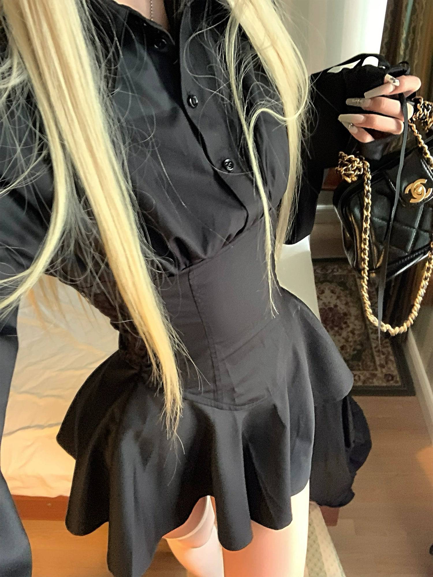 Women's Cinched Waist A-Line Long-Sleeved Dress