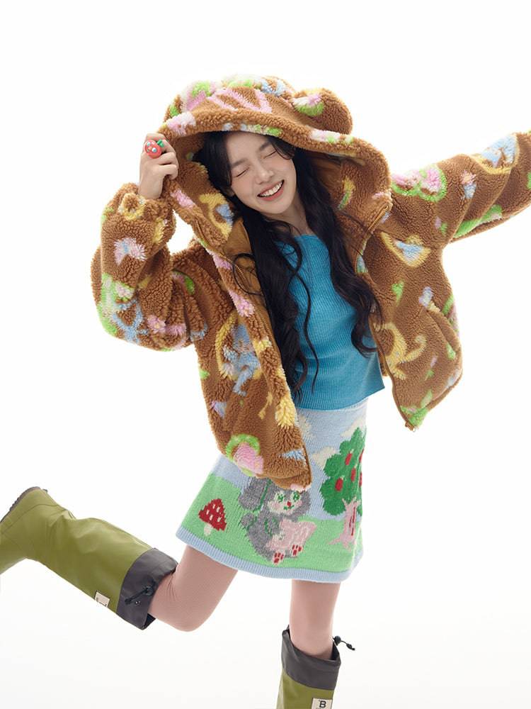 Women's Teddy Bear Lamb's Wool Print Coat