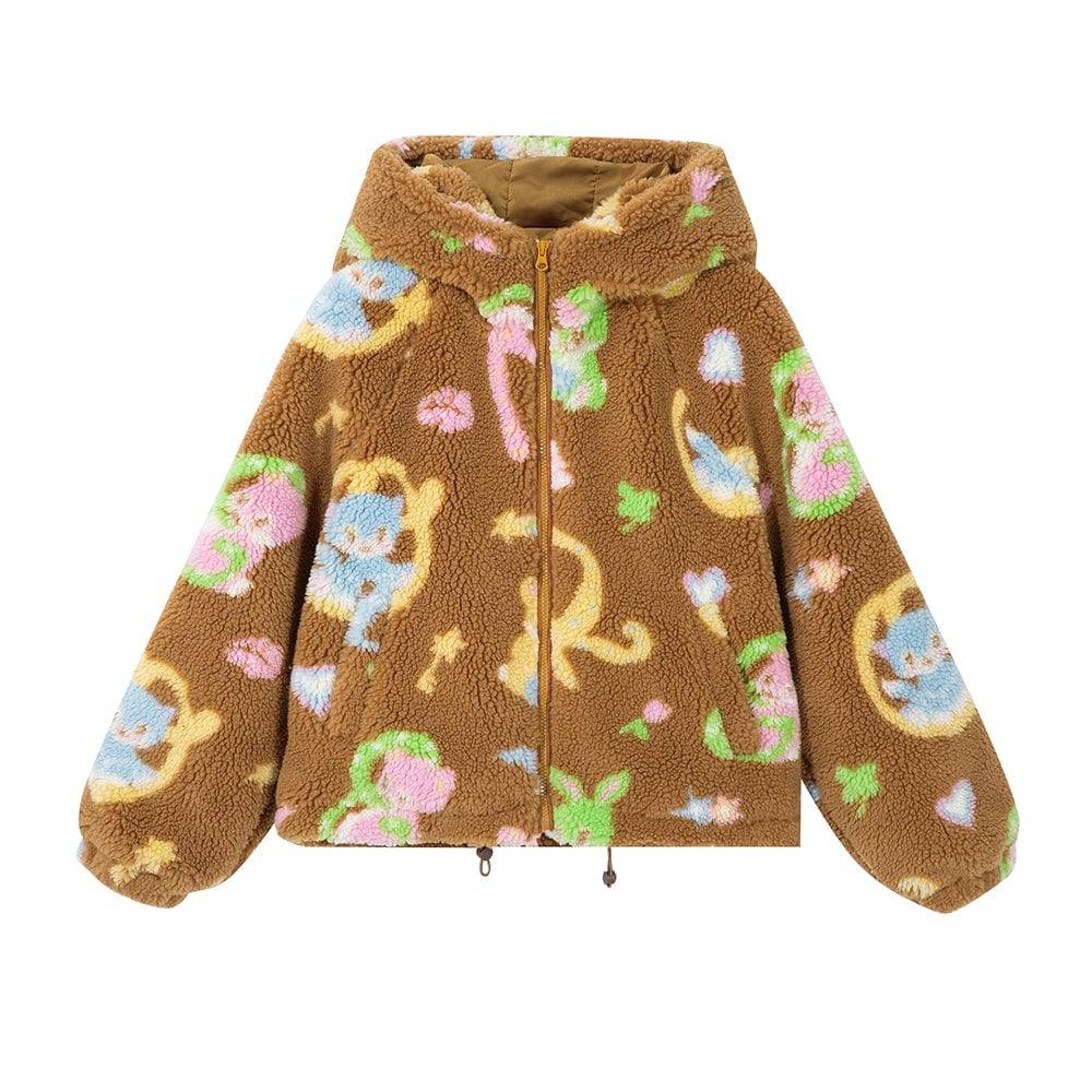 Women's Teddy Bear Lamb's Wool Print Coat