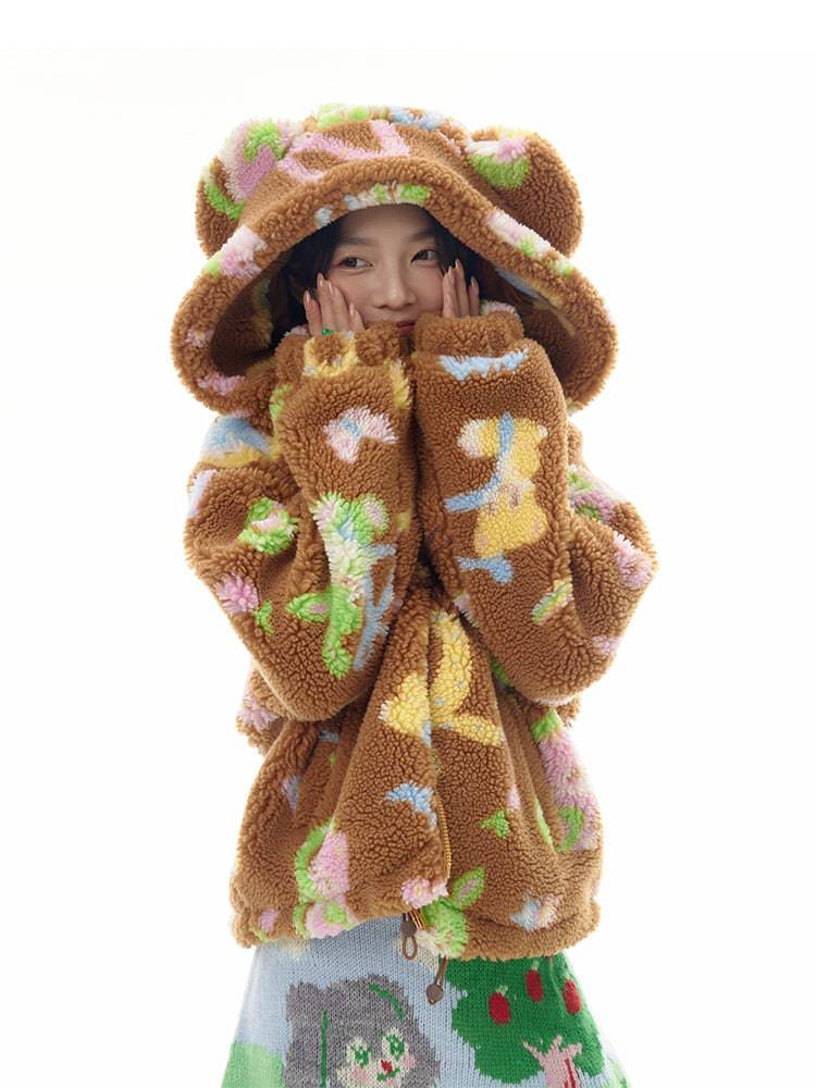 Women's Teddy Bear Lamb's Wool Print Coat